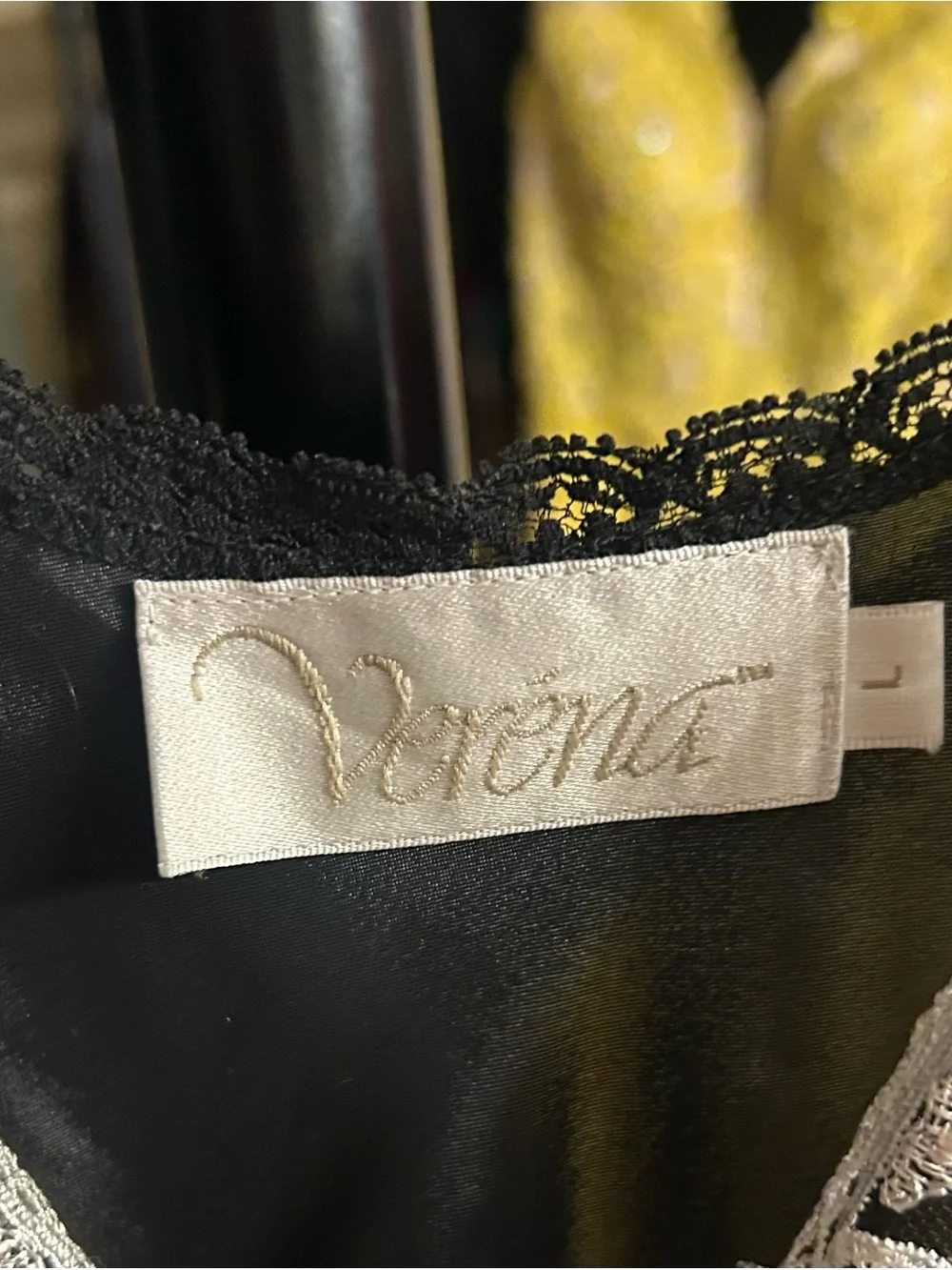 Verena Black Satin Lace Trim Slip Dress Asymmetrical Hem Nightgown L - Picture 7 of 10